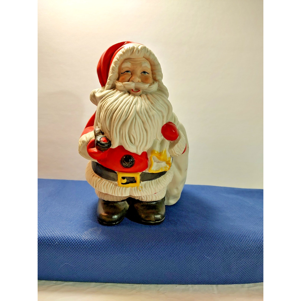 Santa Claus Homeco With Bag Ceramic Coin Bank 7.5" tall 5" wide Matt Finish Good